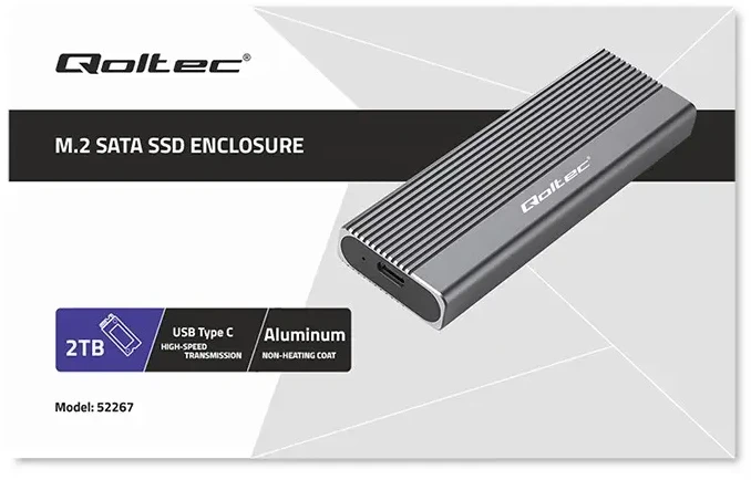 SSD Korpusas - Qoltec 52267 M.2 SATA USB-C 2TB Pilkas