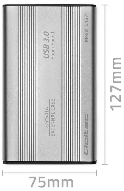 Išorinio kietojo disko dėklas Aliuminio korpusas diskų kišenė skirtas diskams HDD SSD 25" Sata3 USB 3.0 sidabrinis Qoltec