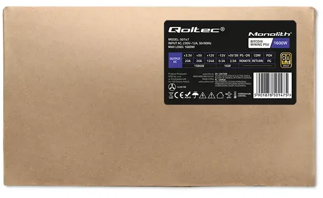 QOLTEC 50147 ATX maitinimo šaltinis 1600W 80 Plus Gold Bitcoin Miner