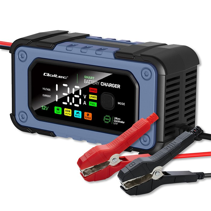 Qoltec Intelektualus mikroprocesorius kroviklis 12V | 7A | AGM LiFePO4 GEL akumuliatoriaus įkroviklis su remonto funkcija