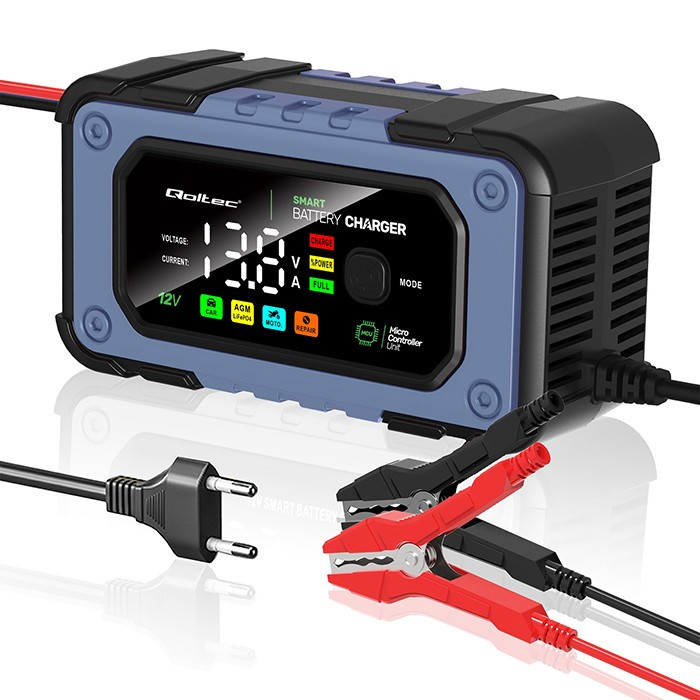 Qoltec Intelektualus mikroprocesorius kroviklis 12V | 7A | AGM LiFePO4 GEL akumuliatoriaus įkroviklis su remonto funkcija