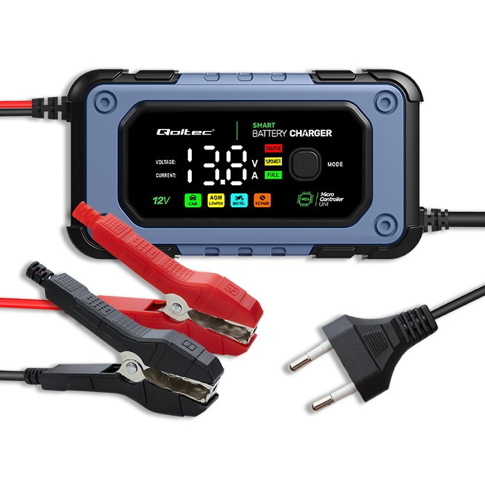 Qoltec Intelektualus mikroprocesorius kroviklis 12V | 7A | AGM LiFePO4 GEL akumuliatoriaus įkroviklis su remonto funkcija