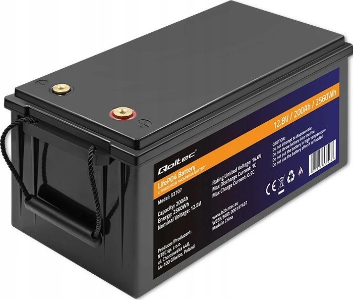Qoltec akumuliatorius LiFePO4 ličio-geležies-fosfato | 12,8 V | 200 Ah | 2560 Wh | BMS