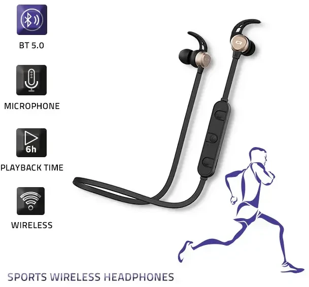 QOLTEC 50842 BT 5.0 JL sports belaidės ausinės magnetic microphone Juodas