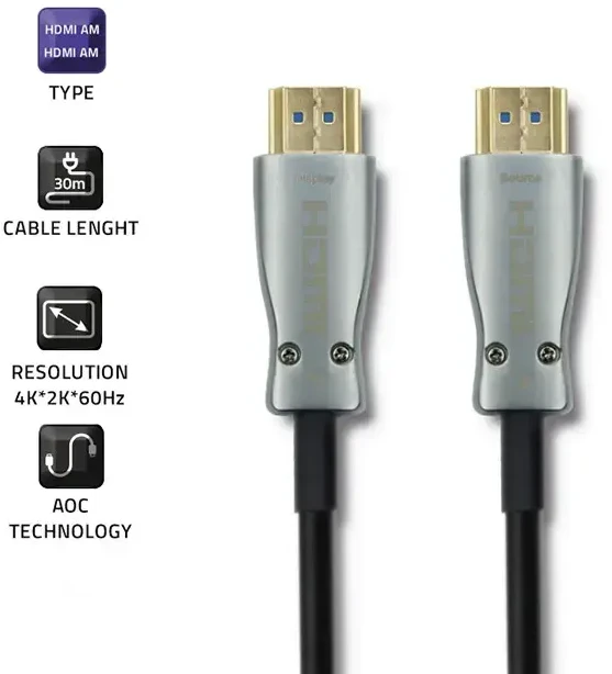 Qoltec HDMI 2.0 kabelis A vyr. – A vyr., 30 m