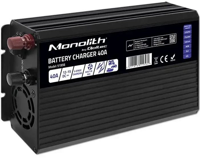 Akumuliatorius QOLTEC 51956 išmanusis „Monolith“ įkroviklis LiFePO4 AGM GEL SLA akumuliatoriams / 40A / 12V