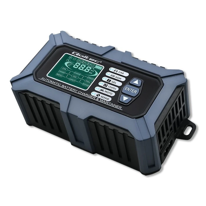 Qoltec Intelektualus mikroprocesorius kroviklis su akumuliatoriaus testeriu ir 12V remonto funkcija | 6A | LCD | AGM LiFePO4 GEL akumuliatoriaus įkroviklis