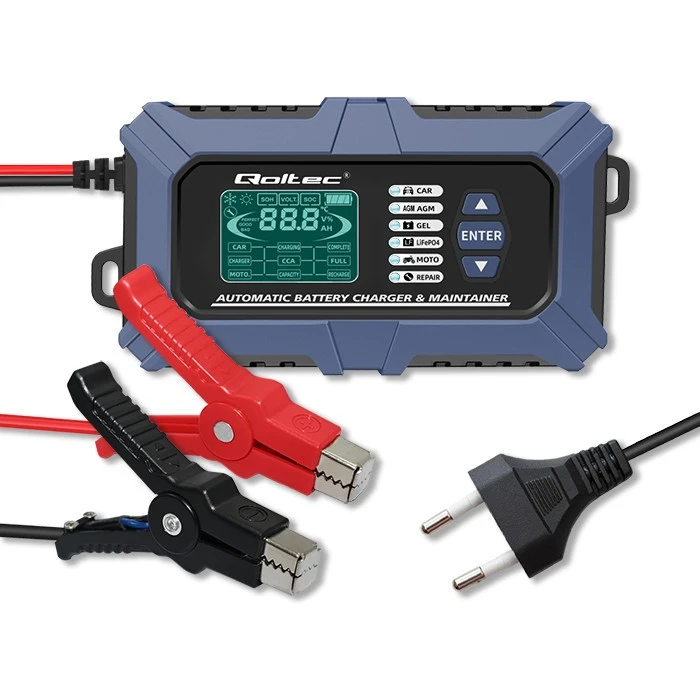 Qoltec Intelektualus mikroprocesorius kroviklis su akumuliatoriaus testeriu ir 12V remonto funkcija | 6A | LCD | AGM LiFePO4 GEL akumuliatoriaus įkroviklis