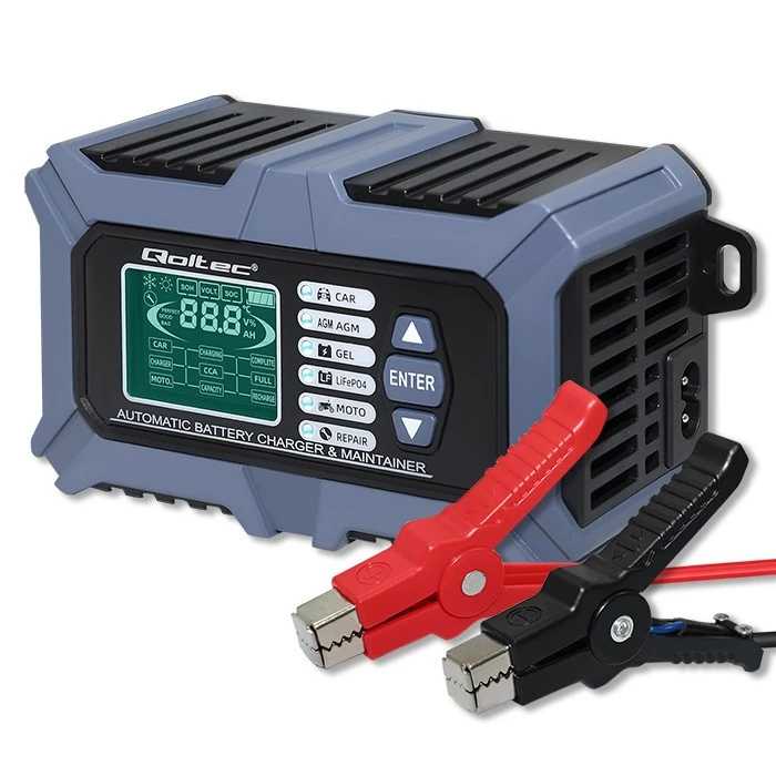 Qoltec Intelektualus mikroprocesorius kroviklis su akumuliatoriaus testeriu ir 12V remonto funkcija | 6A | LCD | AGM LiFePO4 GEL akumuliatoriaus įkroviklis