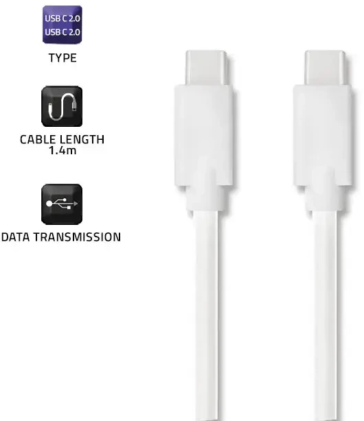 QOLTEC 52344 USB 2.0 kabelis C tipo kištukas USB 2.0 C tipo kištukas 1,4 m Baltas