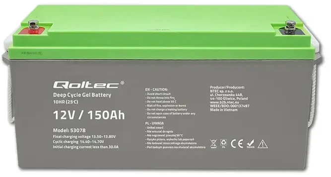 QOLTEC 53078 Deep Cycle Gel baterija 12V 150Ah