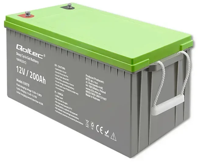 Qoltec Gilaus ciklo gelinis akumuliatorius | 12V | 200Ah | 62,5kg | Nereikalaujantis priežiūros | Profesionalus | Ilgo naudojimo | PV, UPS, kemperiams