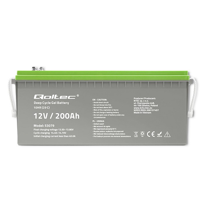 QOLTEC 53079 Deep Cycle Gel baterija 12V 200Ah