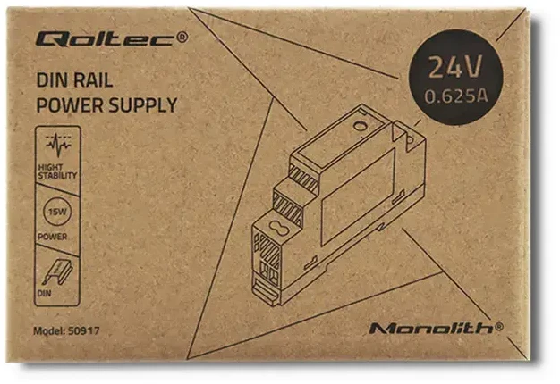 QOLTEC 50917 DIN bėgio maitinimo šaltinis 15W 24V 0.625A Pilka
