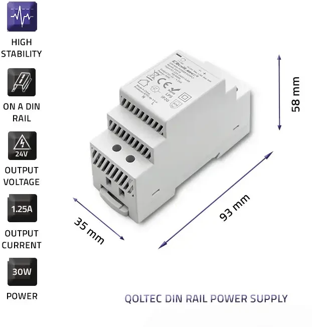 QOLTEC 50920 DIN bėgio maitinimo šaltinis 54W 12V 4.5A Pilka