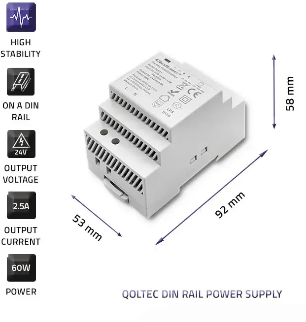 Qoltec Maitinimo šaltinis na szynę DIN | 85.2W | 12V | 7.1A | Pilka
