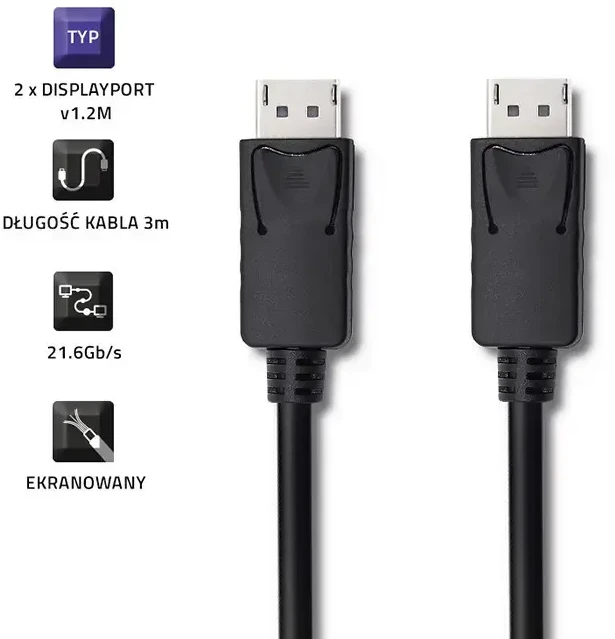 Qoltec DisplayPort v1.2 kištukas, 4K, 3 m