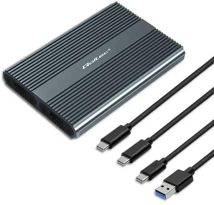 Qoltec korpusas M.2 SSD SATA NVMe USB-C DUAL 2 x 2TB
