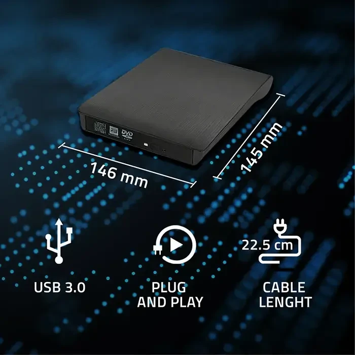 Qoltec išorinis USB 3.0 9,5 mm SATA optinio disko dėklas su integruotu laidu