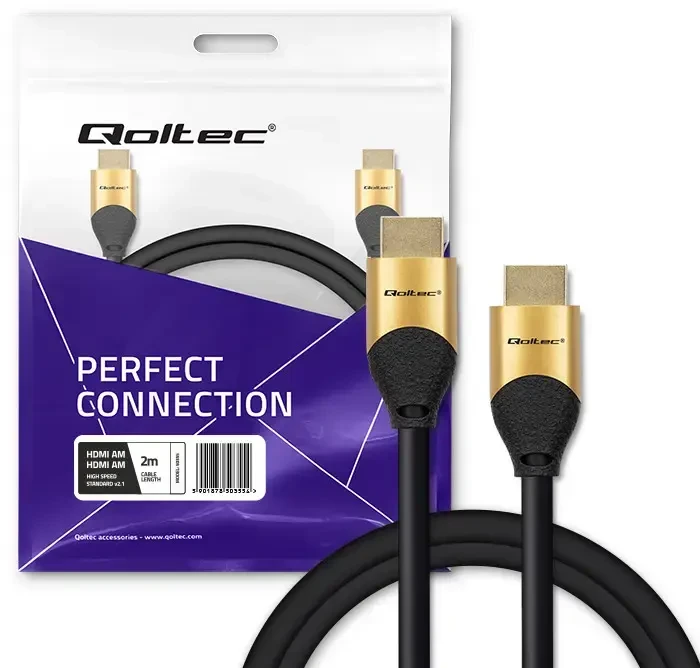 Qoltec HDMI v2.1 kabelis itin didelio greičio 8K | 60Hz | 28AWG | auksinis | 2 m