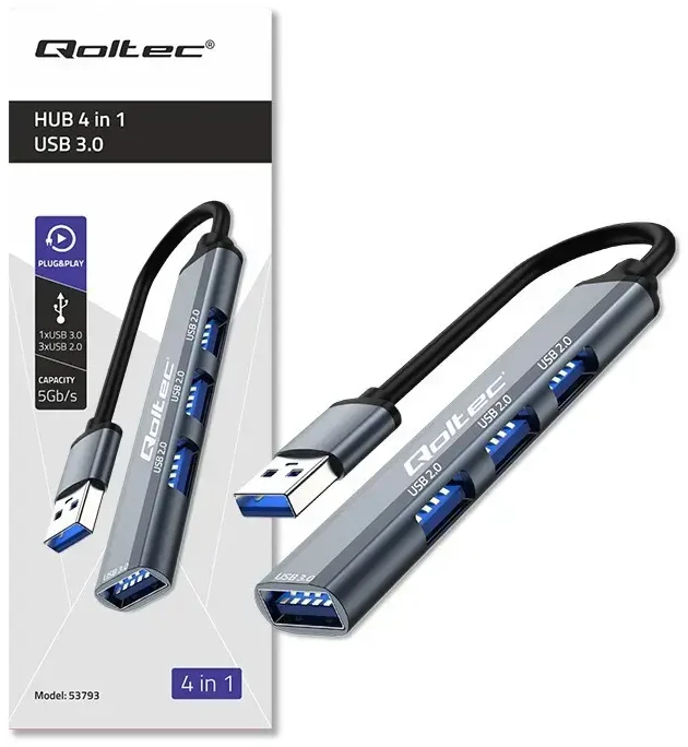 Centratorius adapteris USB 3.0 4in1 3x 2.0 Qoltec