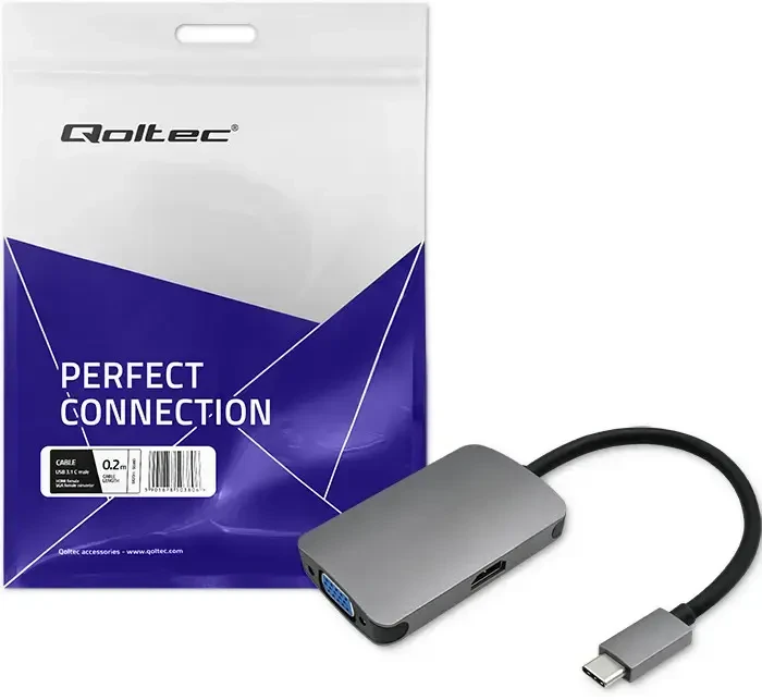 Qoltec USB adapteris Type C male / HDMI Female | VGA Moteris