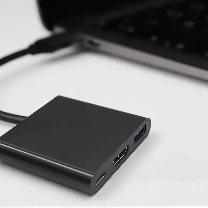 Qoltec 3-in-1 šakotuvas USB-C į USB 3.0 | HDMI | USB-C | 100W
