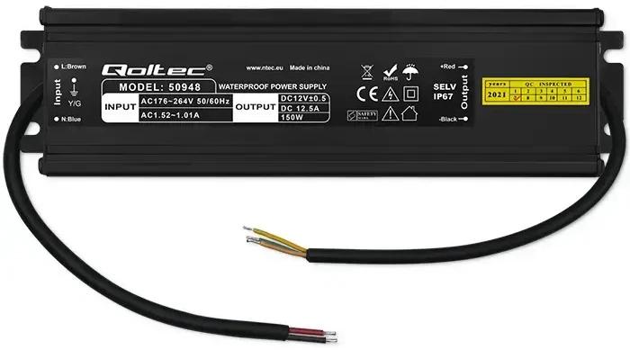 Qoltec Maitinimo šaltinis impulsowy LED IP67 | 150W | 12V | 12.5A | Wodoodporny