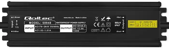 Qoltec Maitinimo šaltinis impulsowy LED IP67 | 150W | 12V | 12.5A | Wodoodporny