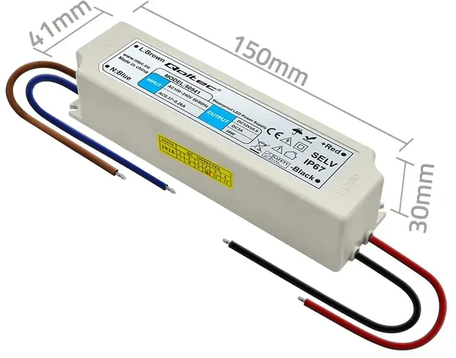 QOLTEC 50941 Impulsinis maitinimo šaltinis IP67 100V-240V 36W 12V 3A