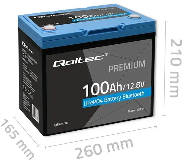 „Qoltec LiFePO4“ ličio-geležies-fosfato akumuliatorius | 12,8 V | 100 Ah | 1280 Wh | „Bluetooth“ | BMS