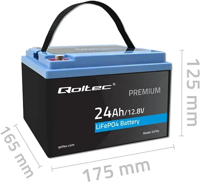 QOLTEC 53702 LiFePO4 ličio geležies fosfato baterija / 12,8V / 24Ah / 307,2Wh / BMS