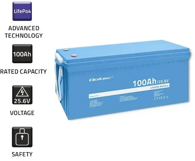 Qoltec Qoltec Akumuliatorius LiFePO4 Litowo-Żelazowo-Fosforanowy | 25.6V | 100Ah | 2560Wh | BMS