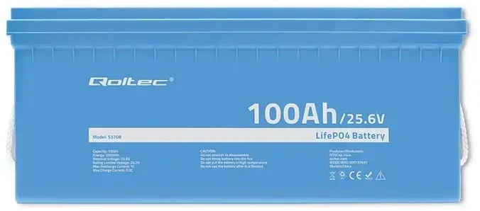 Qoltec Qoltec Akumuliatorius LiFePO4 Litowo-Żelazowo-Fosforanowy | 25.6V | 100Ah | 2560Wh | BMS