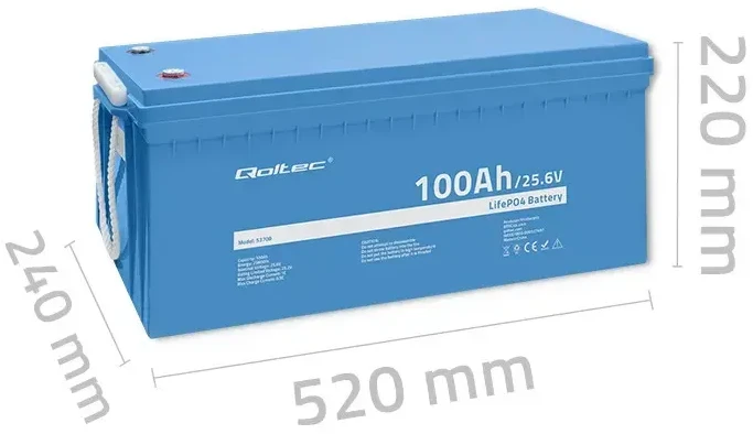 Qoltec Qoltec Akumuliatorius LiFePO4 Litowo-Żelazowo-Fosforanowy | 25.6V | 100Ah | 2560Wh | BMS