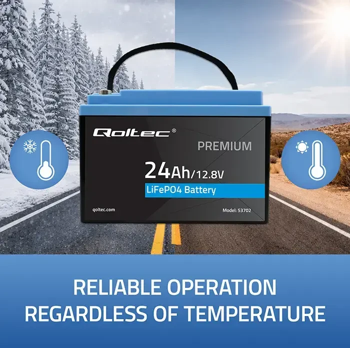 QOLTEC 53702 LiFePO4 ličio geležies fosfato baterija / 12,8V / 24Ah / 307,2Wh / BMS