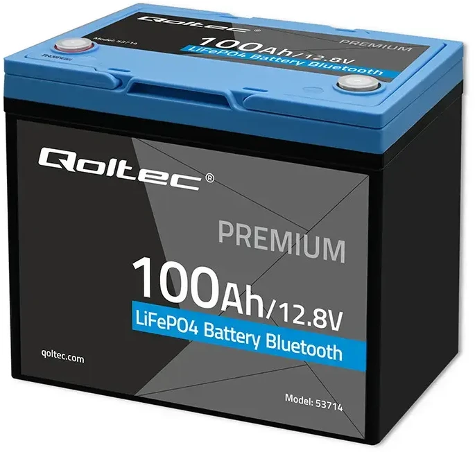 „Qoltec LiFePO4“ ličio-geležies-fosfato akumuliatorius | 12,8 V | 100 Ah | 1280 Wh | „Bluetooth“ | BMS