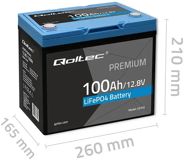 Qoltec Akumuliatorius LiFePO4 Ličio geležies fosfatas | 12,8 V | 100Ah | 1280Wh | BMS