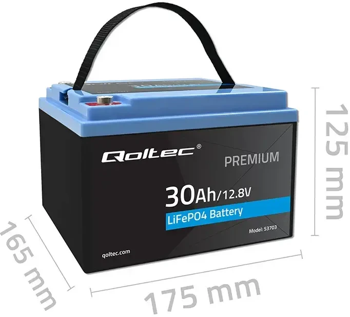 QOLTEC 53703 LiFePO4 ličio geležies fosfato baterija / 12.8V / 30Ah / 384Wh / BMS