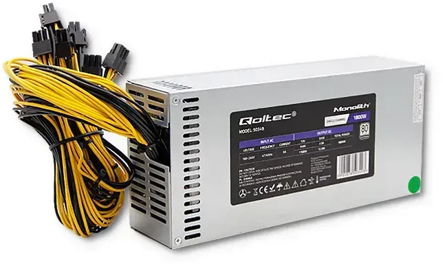 QOLTEC 50349 PCI-E 1800 W maitinimo šaltinis 80 Plus Platinum Game Miner