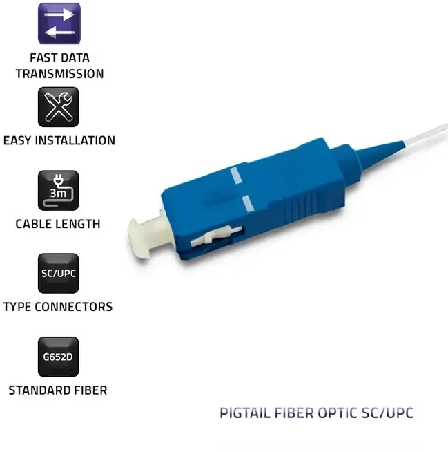 Qoltec optinio pluošto pigtail SC/UPC 9/125 3m