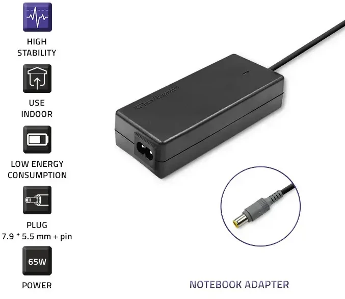 QOLTEC 50013 Nešiojamas kompiuteris AC power adapter IBM 65W 3.52A 20V 7.9x5.5+pin IBM
