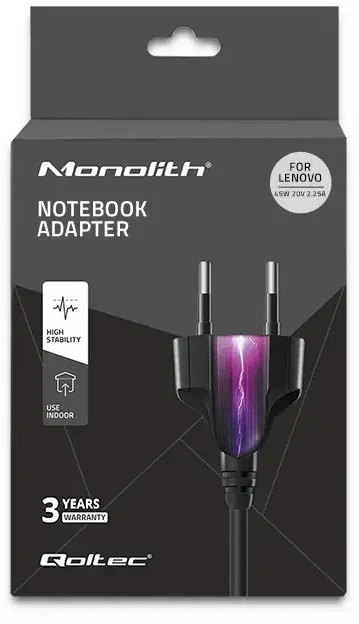 QOLTEC 50098 Nešiojamas kompiuteris AC maitinimo adapteris Qoltec Lenovo 45W 20V 2.25A SlimTip+pin