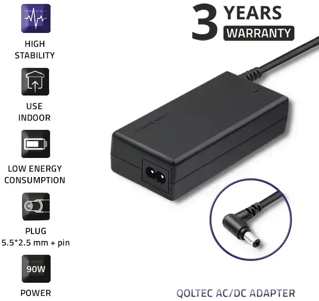 QOLTEC 50090 Nešiojamas kompiuteris AC power adapter Toshiba 90W 4.74A 19V 5.5x2.5