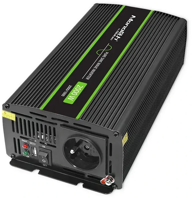 QOLTEC 51934 grynos sinusinės bangos inverteris, monolitas / 1000 W / 2000 W / 12 V–230 V