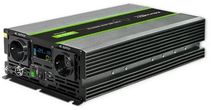 Qoltec Monolith įtampos keitiklis | 3000W | 6000W | 24V į 230V | gryna sinusinė banga | LCD