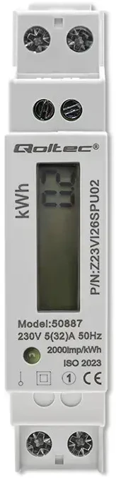 Vienfazis elektroninis skaitiklis suvartojimas energija ant bėgio din 230v lcd 1p plonas Qoltec