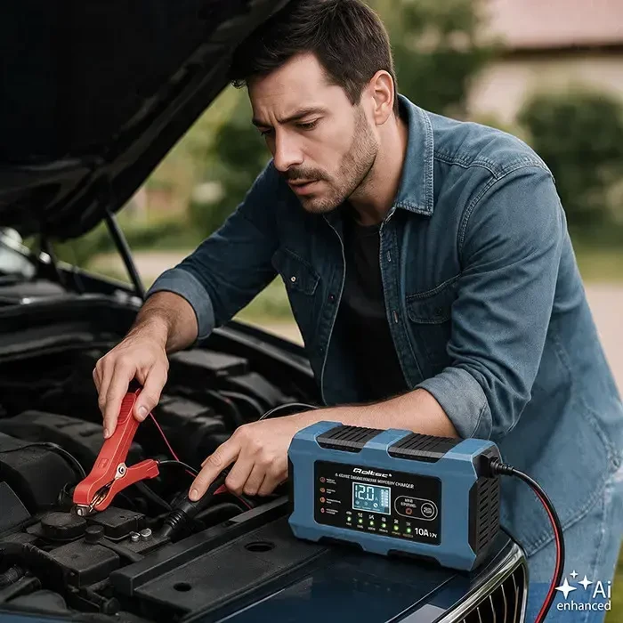 Qoltec Inteligentna kroviklis 12V 10A | Prostownik su funkcija naprawy | MCU | Auto OFF | 9-stopniowe ładowanie | AGM GEL LiFePO4