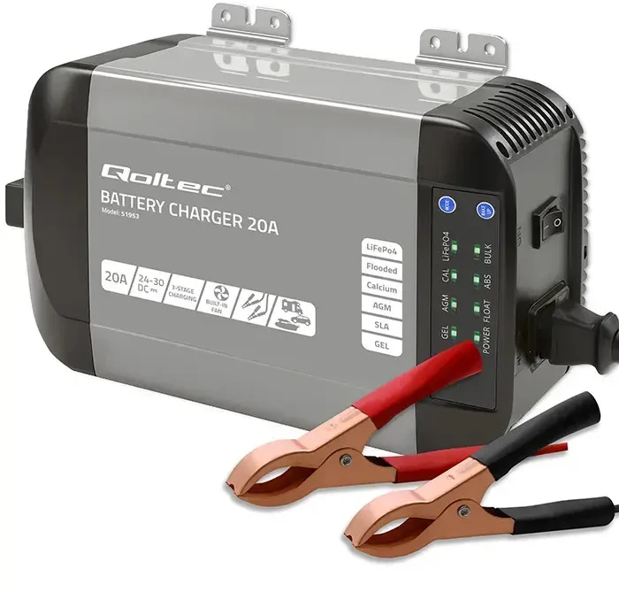 Qoltec Intelligent kroviklis Monolith LiFePO4 AGM GEL SLA akumuliatoriams | 20A | 24V