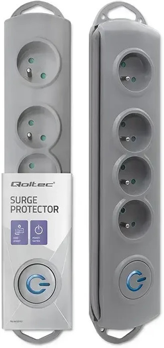 QOLTEC 50163 Apsaugos nuo viršįtampių Quick Switch 4 lizdai pilka 1,5m